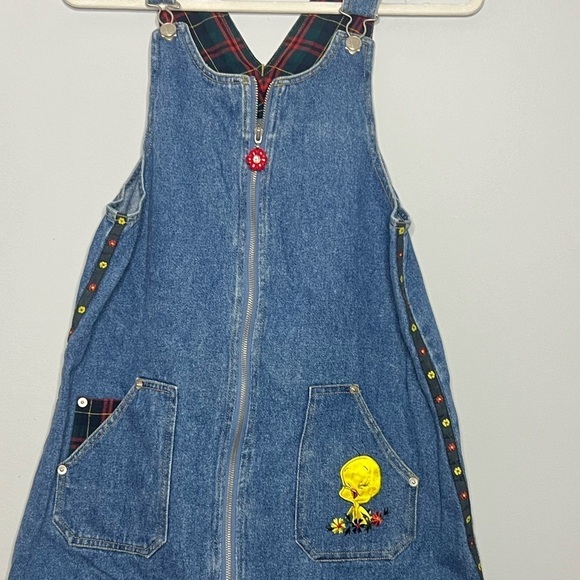 Tweety Looney Tunes Denim Mini Dress Overalls Embroidered 16 (XS/Small) - Picture 2 of 10